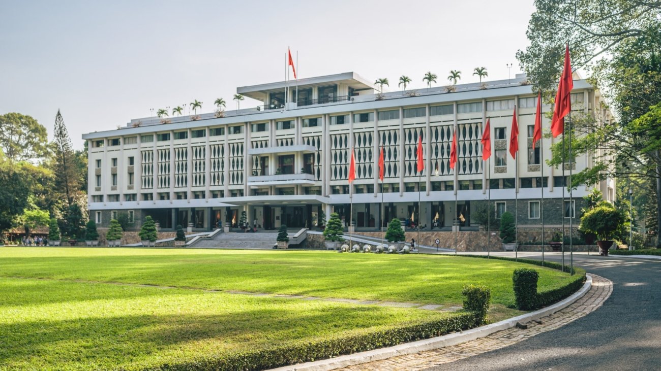 The architecture of Independence Palace, Ho Chi Minh City, Vietnam.