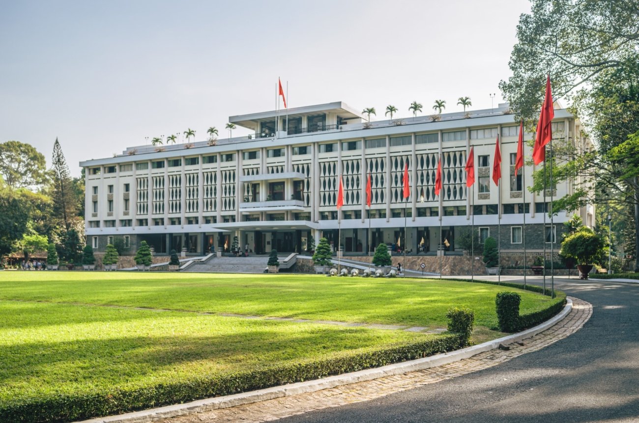 The architecture of Independence Palace, Ho Chi Minh City, Vietnam.